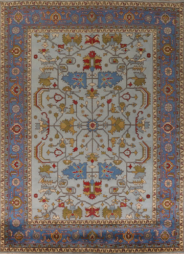 Light Blue Wool Heriz Serapi Indian Large Rug 12x15