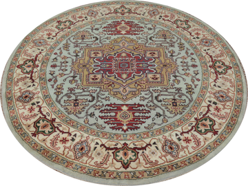 Light Blue Heriz Serapi Indian Round Rug 8x8