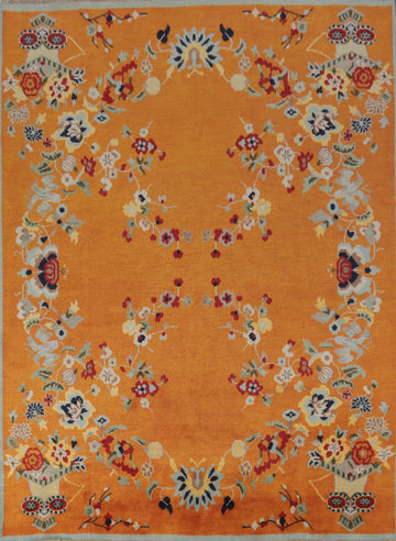 Floral Wool Orange Heriz Serapi Indian Area Rug 8x10