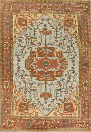 Light Blue Medallion Heriz Serapi Indian Area Rug 9x12