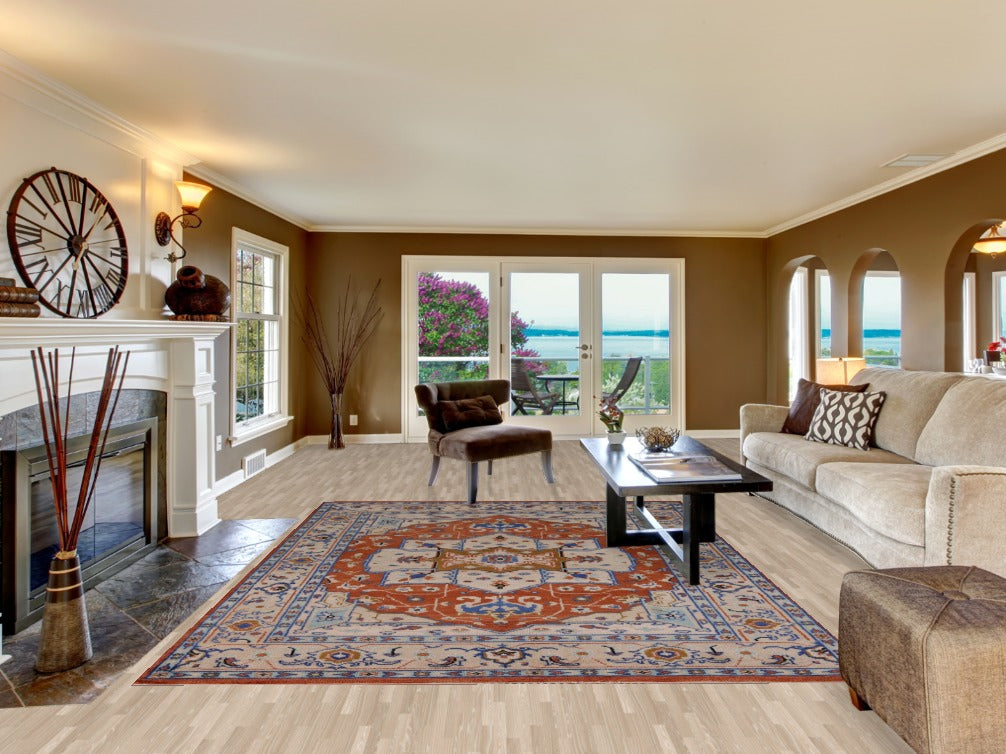 Orange Wool Oushak Indian Area Rug 8x11