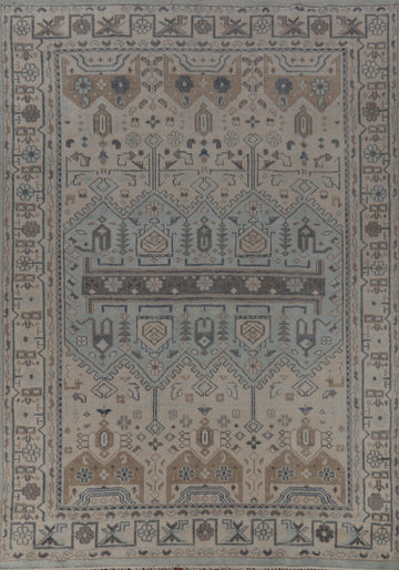 Light Blue Geometric Oushak Indian Area Rug 9x12