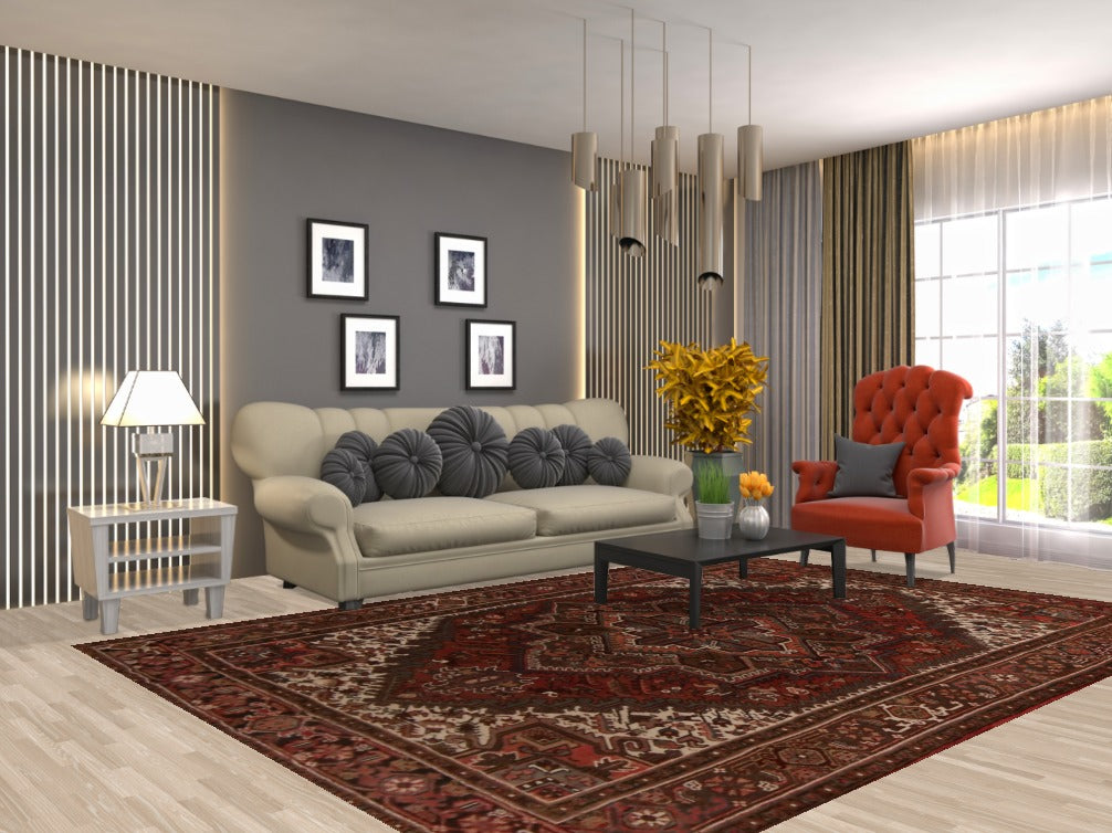 Vintage Wool Heriz Persian Area Rug 7x10