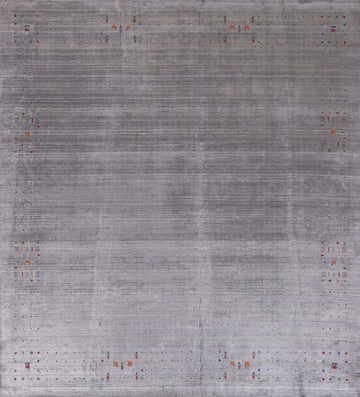 Gray Silk Gabbeh Oriental Square Rug 10x10