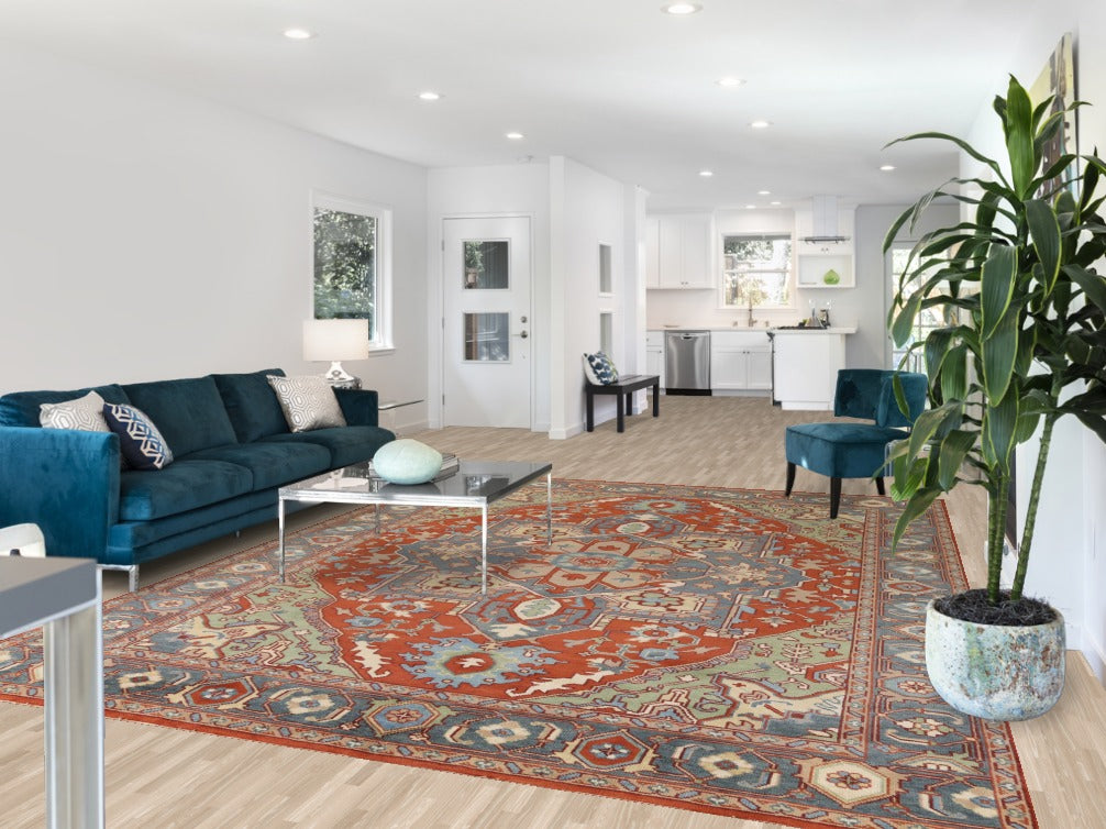 Geometric Heriz Serapi Indian Area Rug 9x12