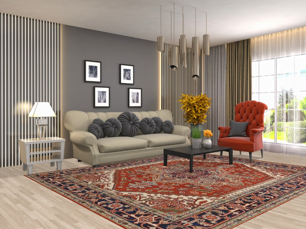 Geometric Heriz Serapi Indian Area Rug 8x10