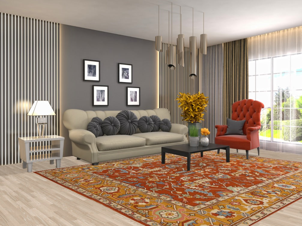 All-Over Wool Orange Heriz Serapi Indian Area Rug 8x10