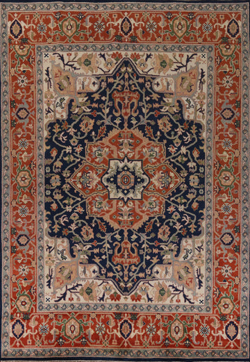 Geometric Blue Heriz Serapi Indian Area Rug 9x12