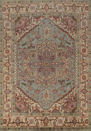 Light Blue Geometric Heriz Serapi Indian Area Rug 8x10