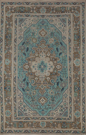 Light Blue Geometric Tabriz Persian Area Rug 6x10