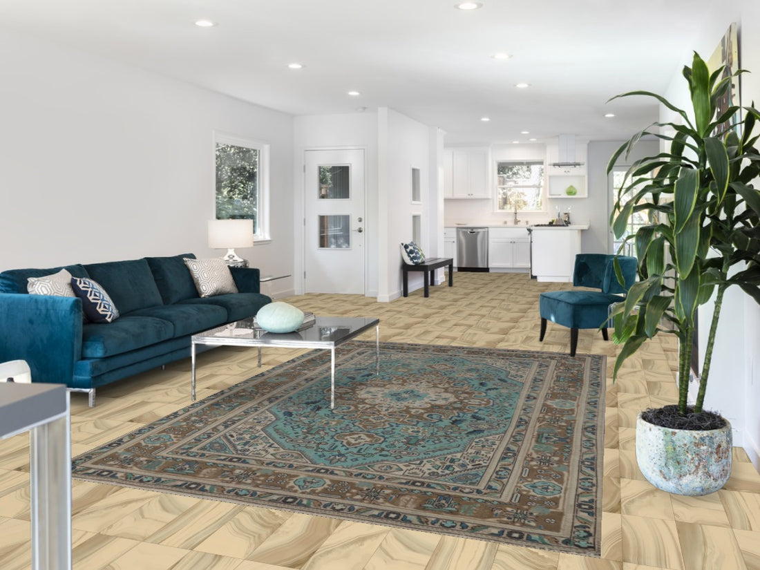 Light Blue Geometric Tabriz Persian Area Rug 6x10