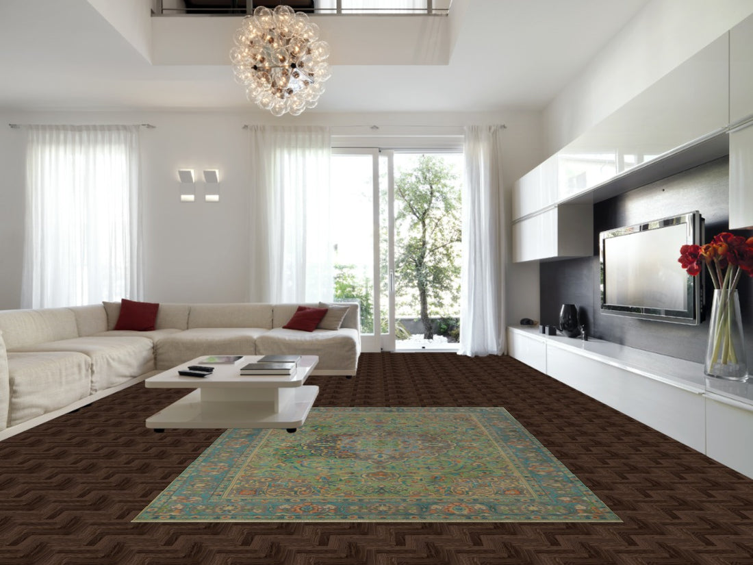 Distressed Green Wool Tabriz Persian Area Rug 8x11