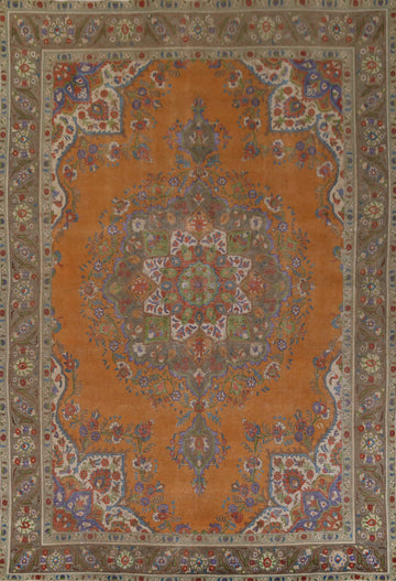 Traditional Wool Orange Tabriz Persian Area Rug 10x13