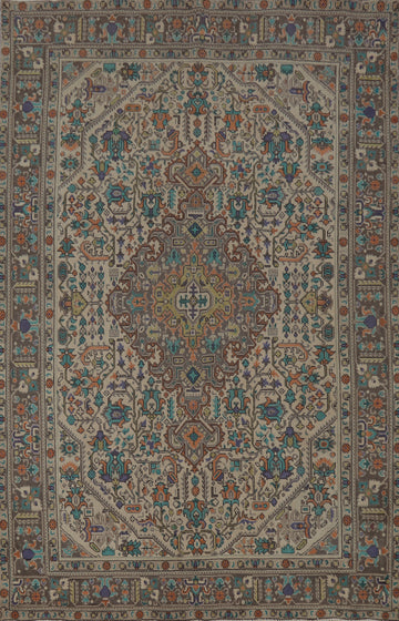 Geometric Wool Tabriz Persian Area Rug 6x9