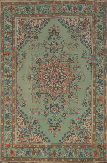 Handmade Green Wool Tabriz Persian Area Rug 6x9