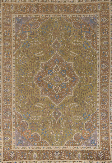 Traditional Green Tabriz Persian Area Rug 10x13