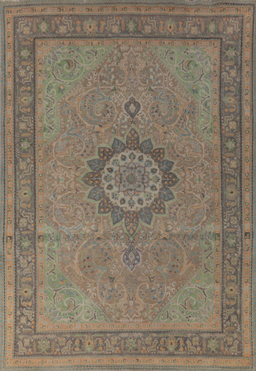 Brown Floral Wool Tabriz Persian Area Rug 10x13