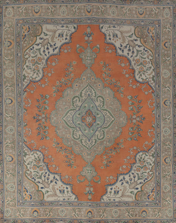 Vintage Orange Wool Tabriz Persian Area Rug 10x12