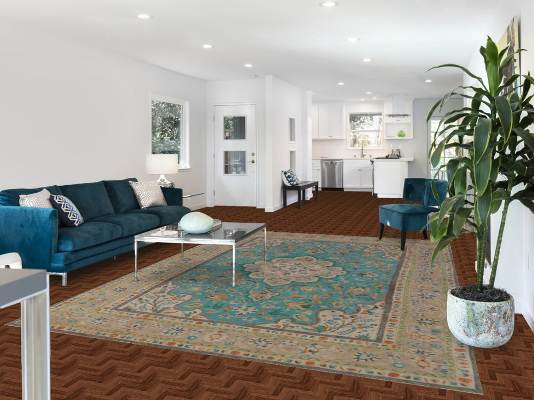 Turquoise Blue Floral Tabriz Persian Area Rug 8x11