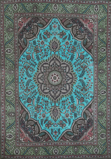 Turquoise Blue Floral Tabriz Persian Area Rug 8x11