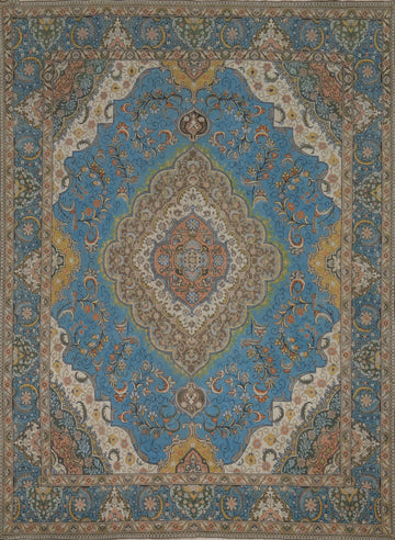 Traditional Blue Tabriz Persian Area Rug 10x12