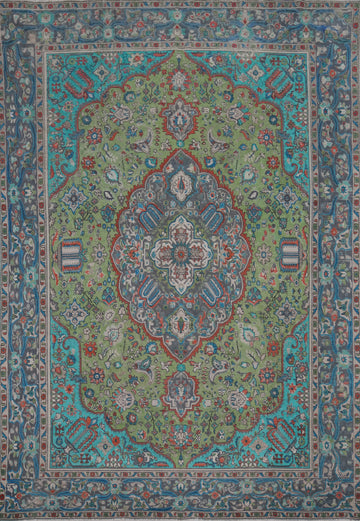 Green Handmade Tabriz Persian Area Rug 9x13