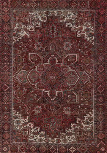 Red Geometric Wool Heriz Persian Area Rug 10x13