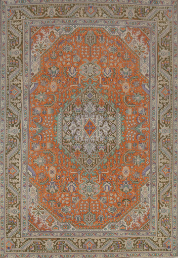 Wool Orange Tabriz Persian Area Rug 8x11