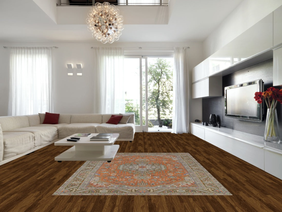 Wool Orange Tabriz Persian Area Rug 8x11