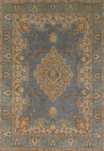 Geometric Blue Tabriz Persian Area Rug 9x13
