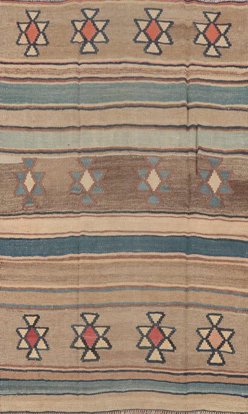 Vegetable Dye Wool Striped Kilim Persian Rug 4x6