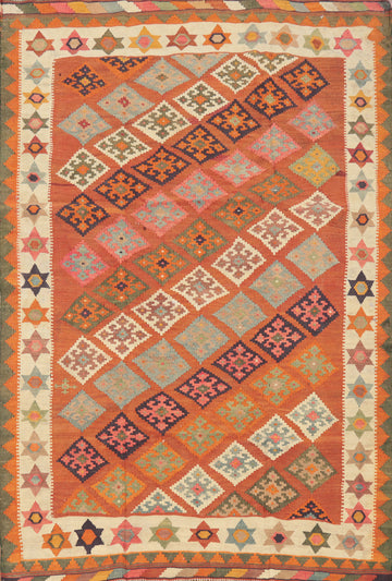 Antique Vegetable Dye Kilim Qashqai Persian Rug 5x7