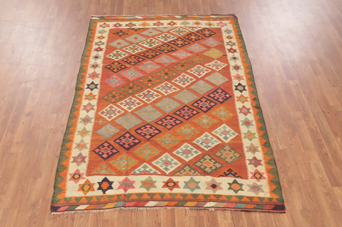 Antique Vegetable Dye Kilim Qashqai Persian Rug 5x7