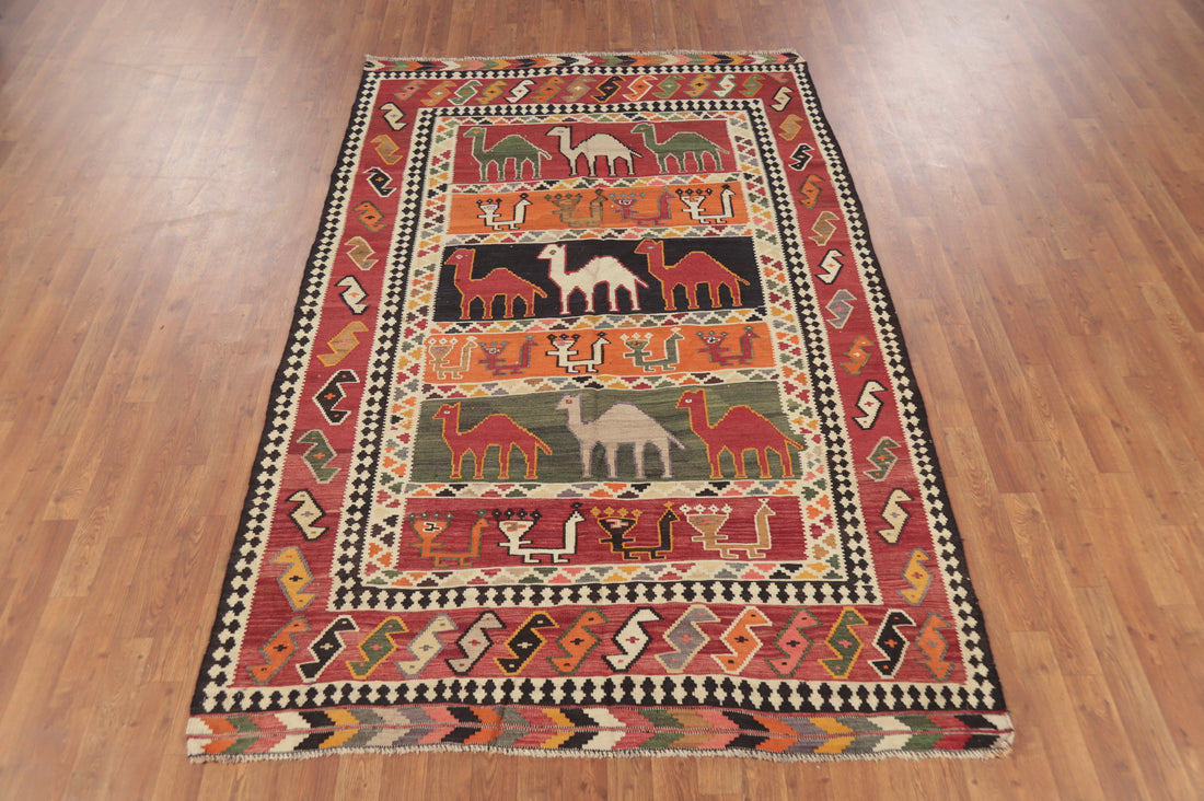 Vegetable Dye Kilim Qashqai Persian Area Rug 5x8