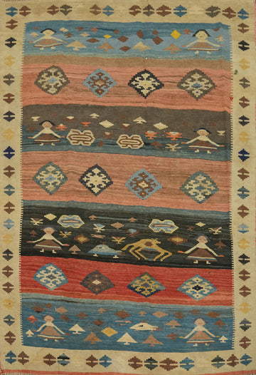 Vegetable Dye Kilim Qashqai Persian Rug 5x7