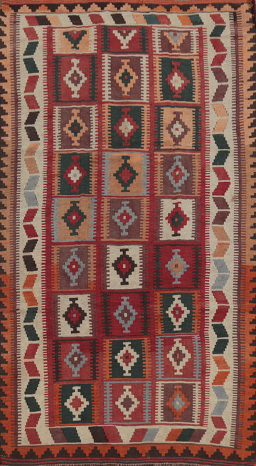 Antique Vegetable Dye Kilim Qashqai Persian Area Rug 5x9