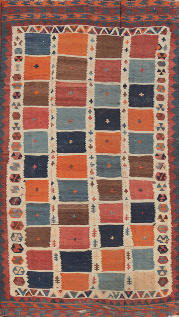 Antique Vegetable Dye Kilim Qashqai Persian Rug 4x8