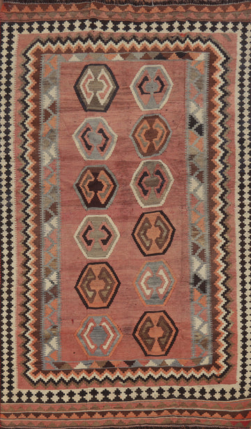 Antique Vegetable Dye Kilim Qashqai Persian Rug 4x8