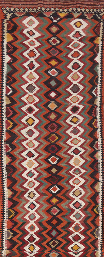Vegetable Dye Kilim Qashqai Persian Runner Rug 5x15