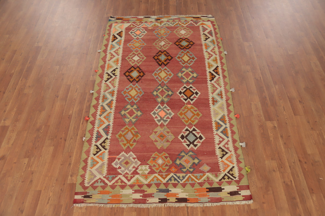 Vegetable Dye Wool Kilim Qashqai Persian Rug 4x7