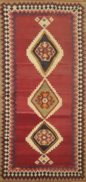 Vegetable Dye Kilim Qashqai Persian Runner Rug 4x9
