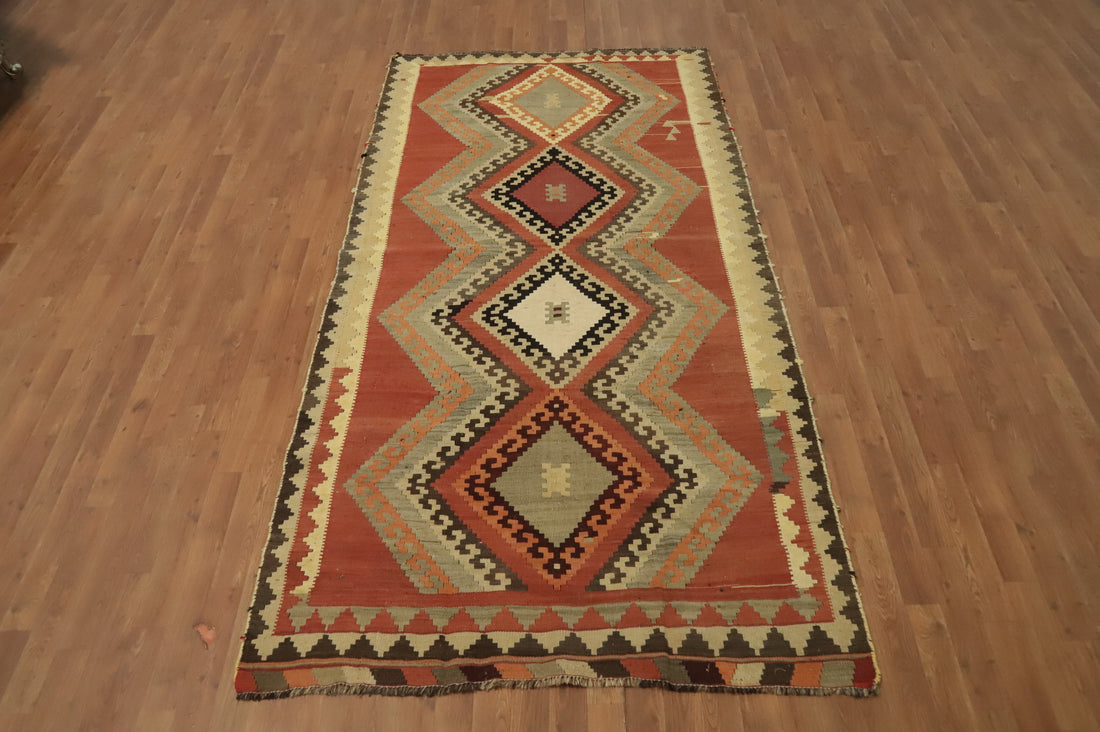 Vegetable Dye Kilim Qashqai Persian Area Rug 5x9