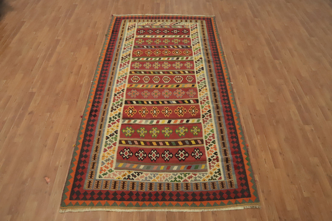 Vegetable Dye Kilim Qashqai Persian Area Rug 5x9