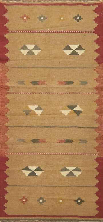 Vegetable Dye Geometric Kilim Persian Rug 3x6