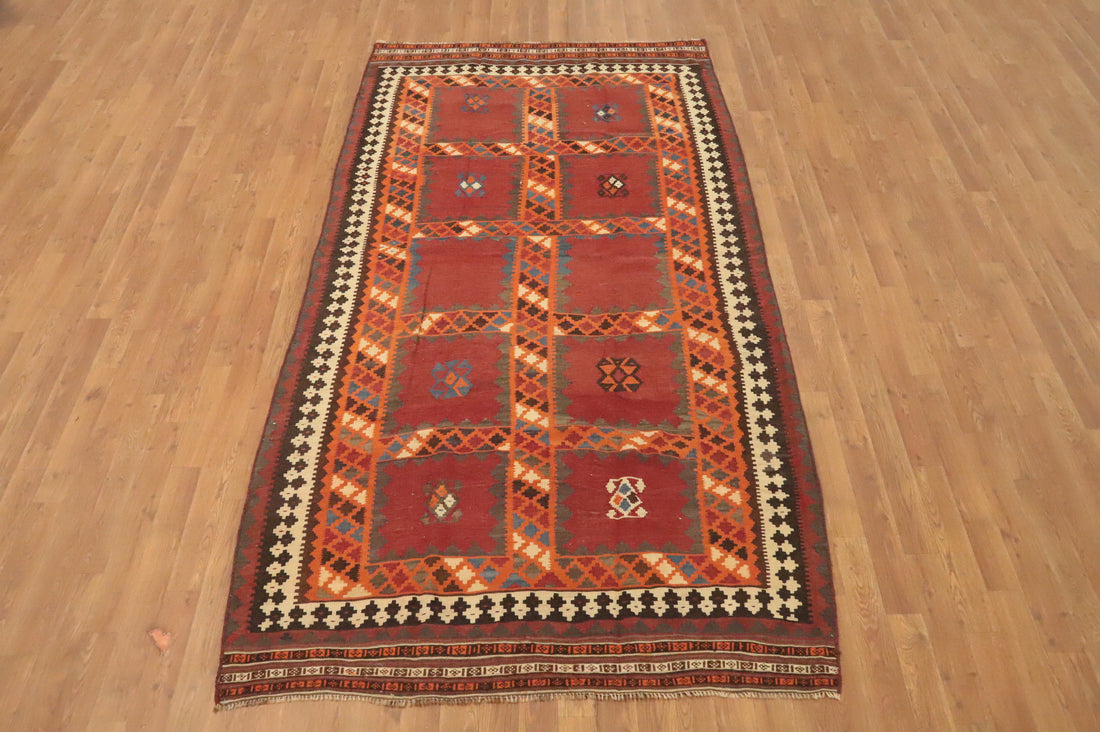 Vegetable Dye Kilim Qashqai Persian Area Rug 5x9