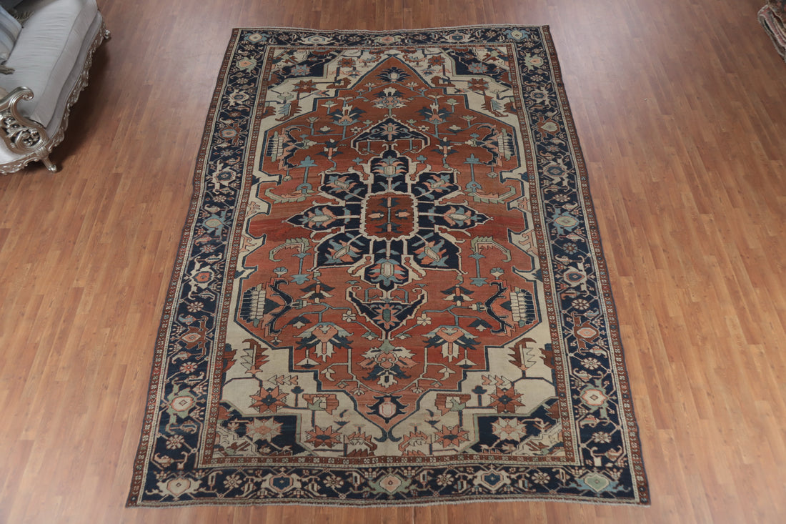 Pre-1900 Vegetable Dye Heriz Serapi Persian Area Rug 9x13