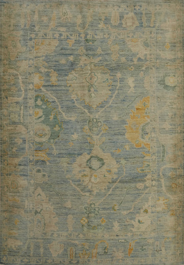 Handmade Blue Oushak Turkish Rug 5x7
