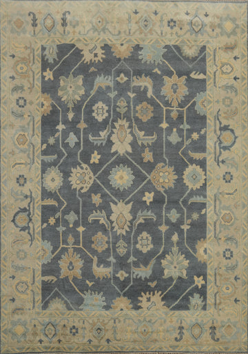Slate Wool Floral Oushak Indian Area Rug 9x12