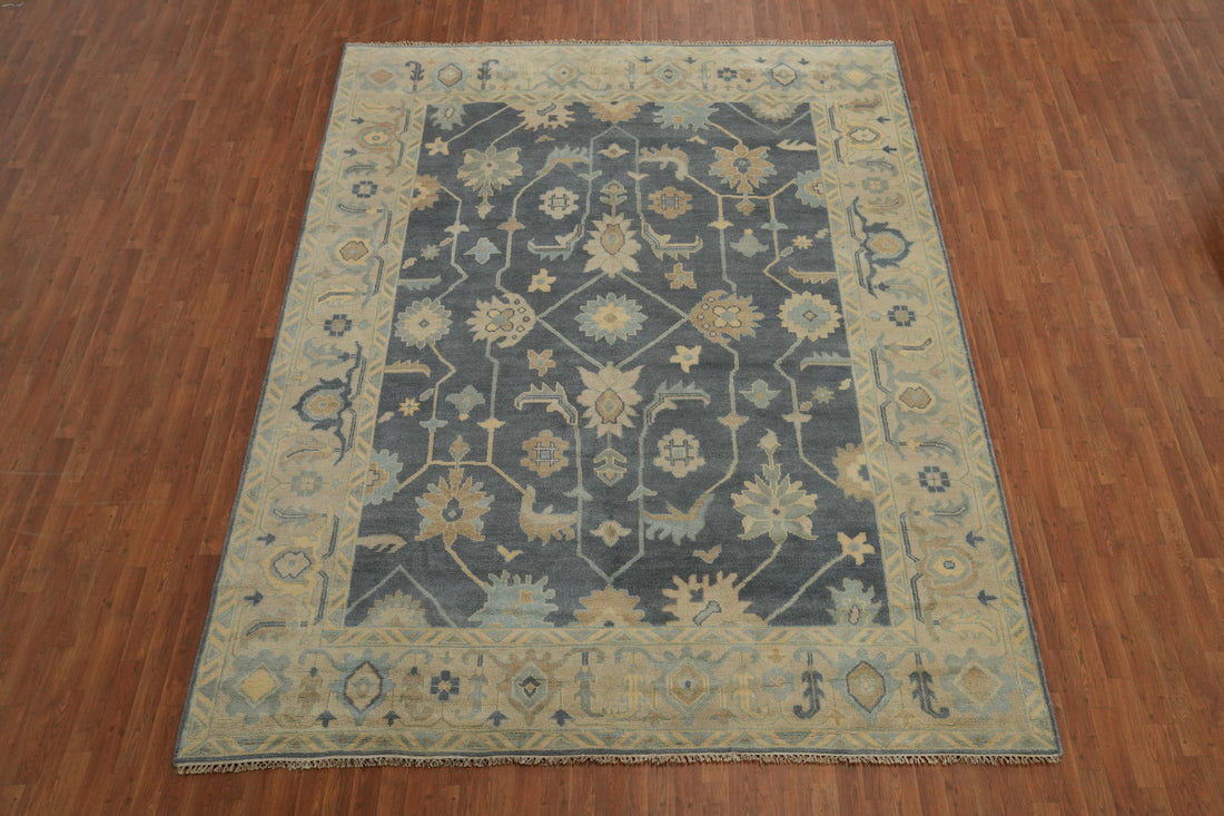 Slate Wool Floral Oushak Indian Area Rug 9x12