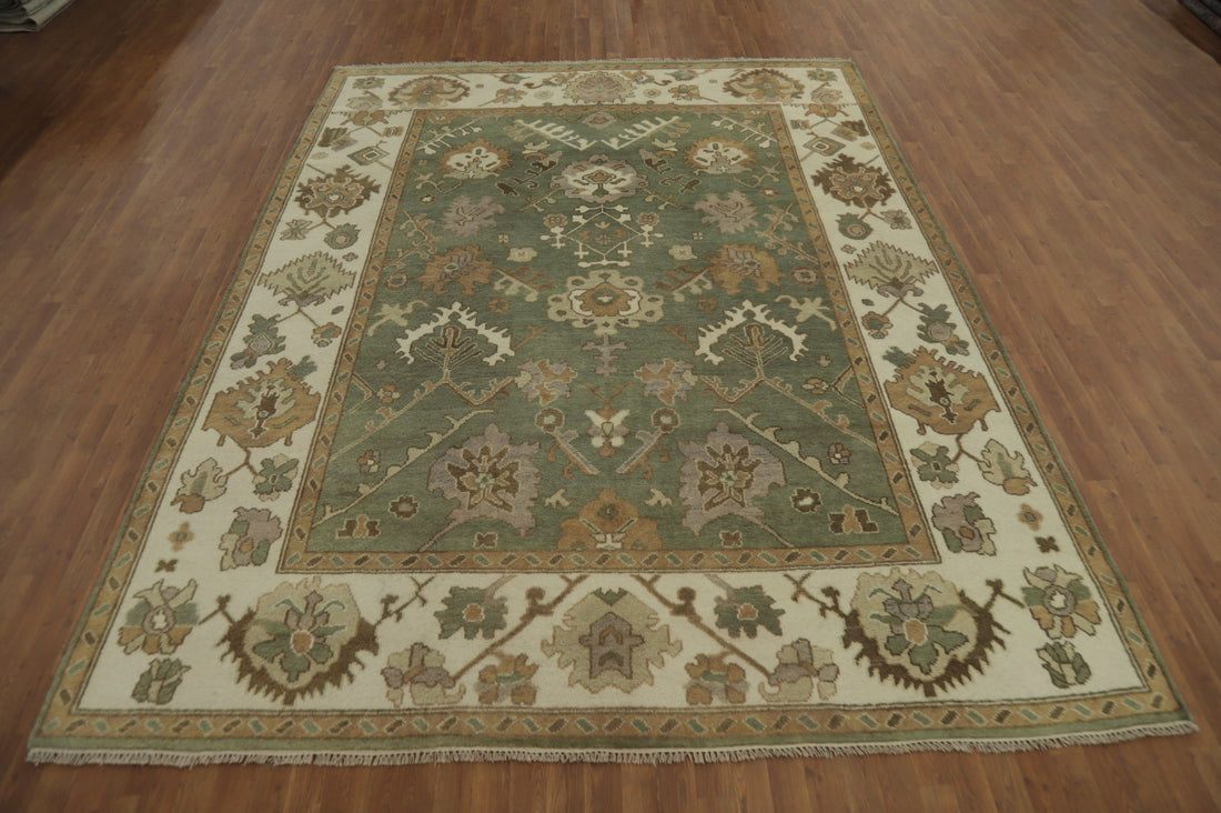Handmade Green Oushak Indian Area Rug 9x12